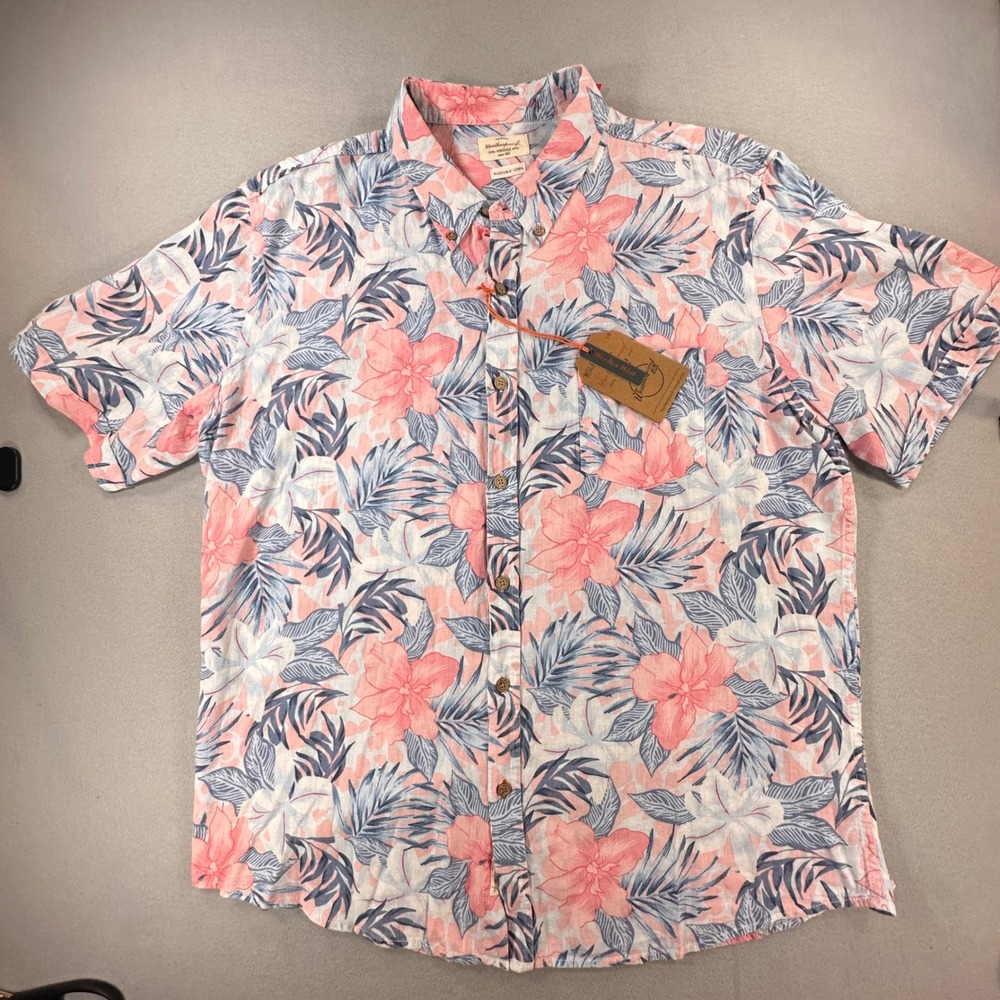 NEW NWT Weatherproof Vintage Mens XXL Cherry Blossom Floral Washable Linen Shirt